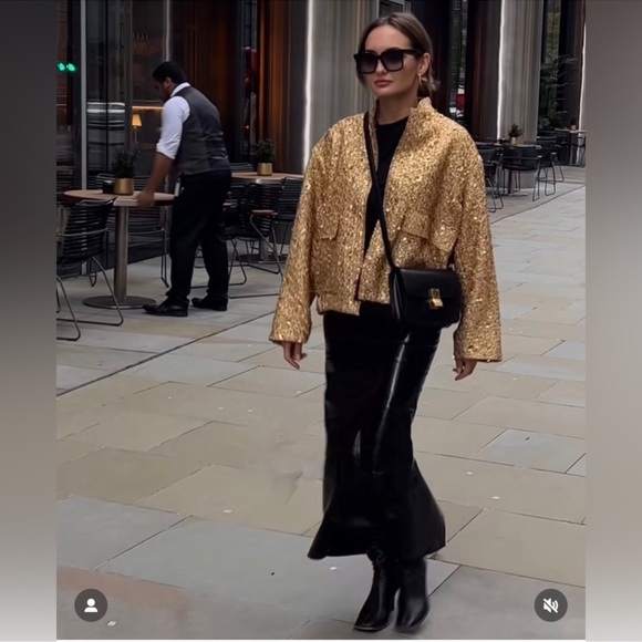 ZARA NEW COLLECTION GOLD SEQUIN JACKET BOMBER - Picture 9 of 16